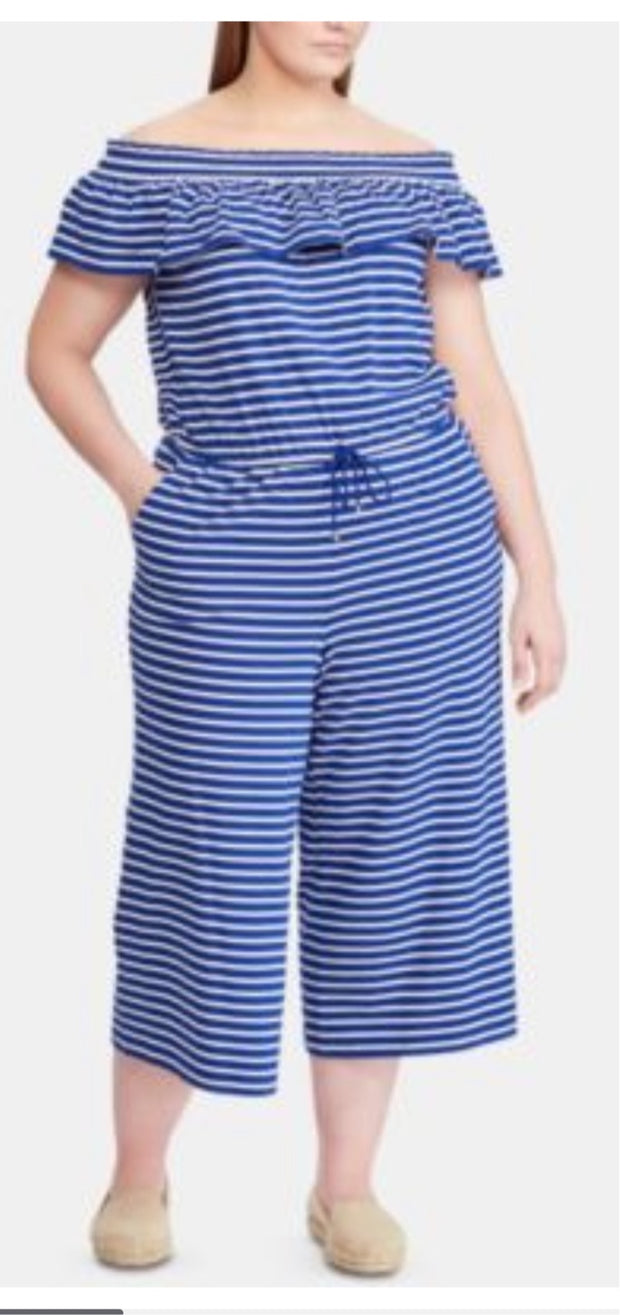 RP-A  M-109 {Ralph Lauren} Blue Stripe Jumpsuit Retail €165.00 PLUS SIZE 2X