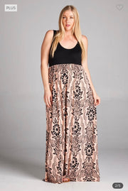 LD-Z &Q {Queen Of The Ball} Black/Peach Print Maxi Dress PLUS SIZE 1X 2X 3X