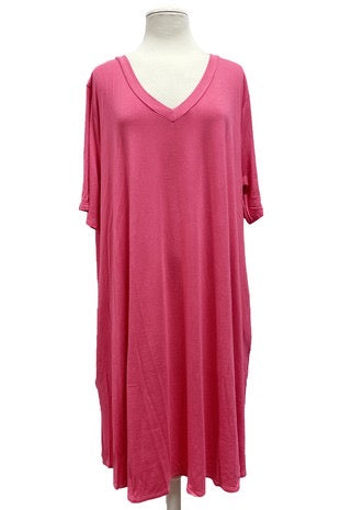 60 SSS-Z {Refreshing Fuchsia} SALE!! Fuchsia V-Neck Dress EXTENDED PLUS SIZE 3X 4X 5X