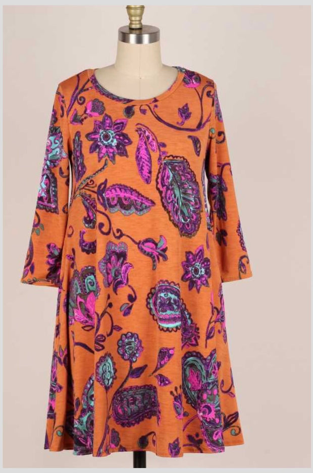 94 PQ-G {The Paisley Affect} Rust/Purple***SALE*** Paisley Dress PLUS SIZE 1X 2X 3X