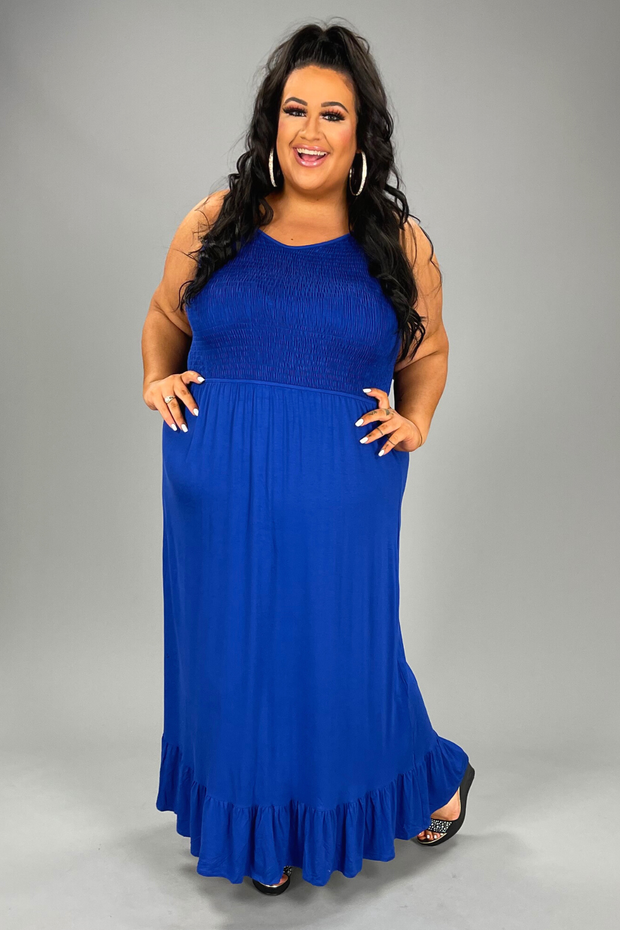 LD-R {My Best Choice} Royal Blue SALE!! Smocked Top Maxi Dress PLUS SIZE XL 2X 3X