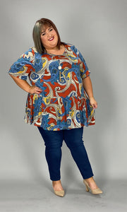 85 PSS-G {Paisley Thoughts} Rust/Blue Paisley Top EXTENDED PLUS SIZE 3X 4X 5X
