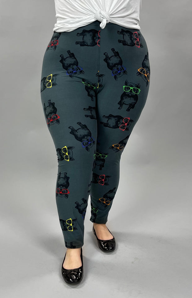 LEG-29 {Cool Pups}  Dogs w/Glasses Printed Leggings E XTENDED PLUS SIZE