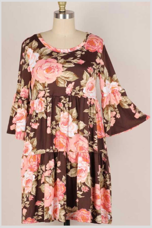 30 OR 37 PQ-A {Garden Surprise} Brown Floral Tiered Dress PLUS SIZE 1X 2X 3X