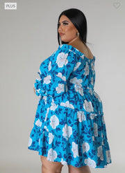 34 PQ-Q {Love For Life} Turquoise Floral Tiered Lined Dress PLUS SIZE 1X 2X 3X