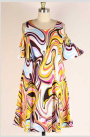 73 OS-C {Open For Love} Multi-Color Geo Print Dress PLUS SIZE 1X 2X 3X