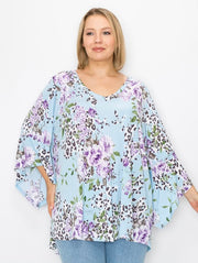 30 PQ-C {Fierce in Floral} Blue ***SALE***Multi Print Tunic EXTENDED 4X 5X 6X
