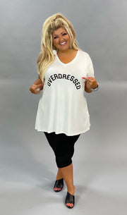 77 GT {OVERDRESSED} White V-NECK Graphic Tee CURVY BRAND!! EXTENDED PLUS SIZE 3X 4X 5X 6X