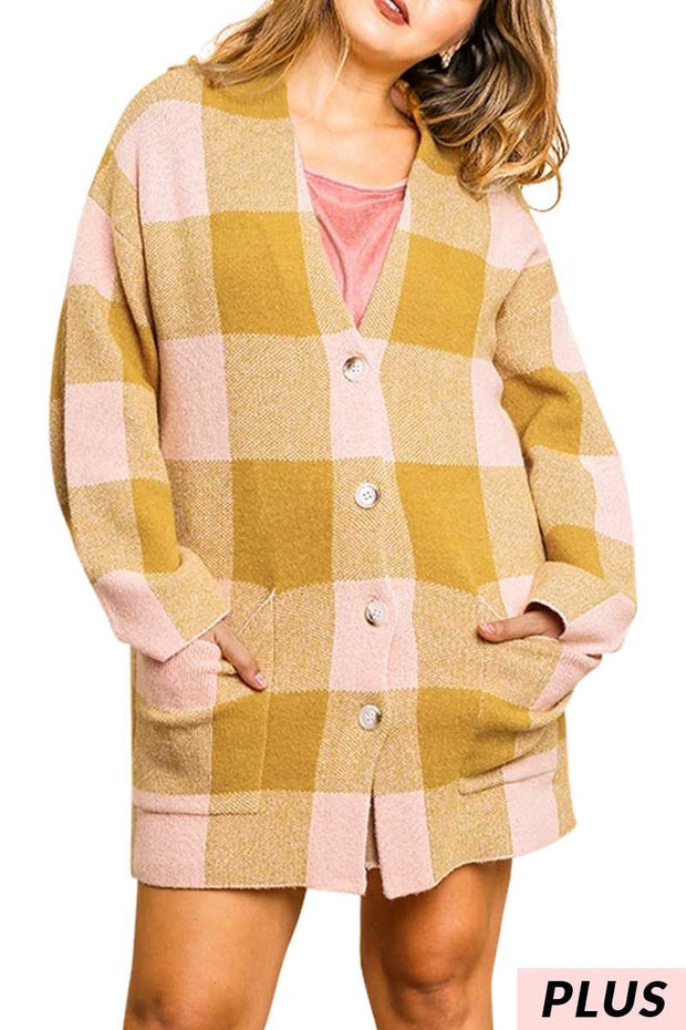 27 OT-A {Feel The Warmth} UMGEE Pink Mix Plaid Sweater PLUS SIZE XL 1X 2X Shacket