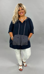 94 CP-G {Hometown Girl} NAVY Hoodie W/Striped Contrast CURVY BRAND!! EXTENDED PLUS SIZE 3X 4X 5X 6X ***FLASH SALE***