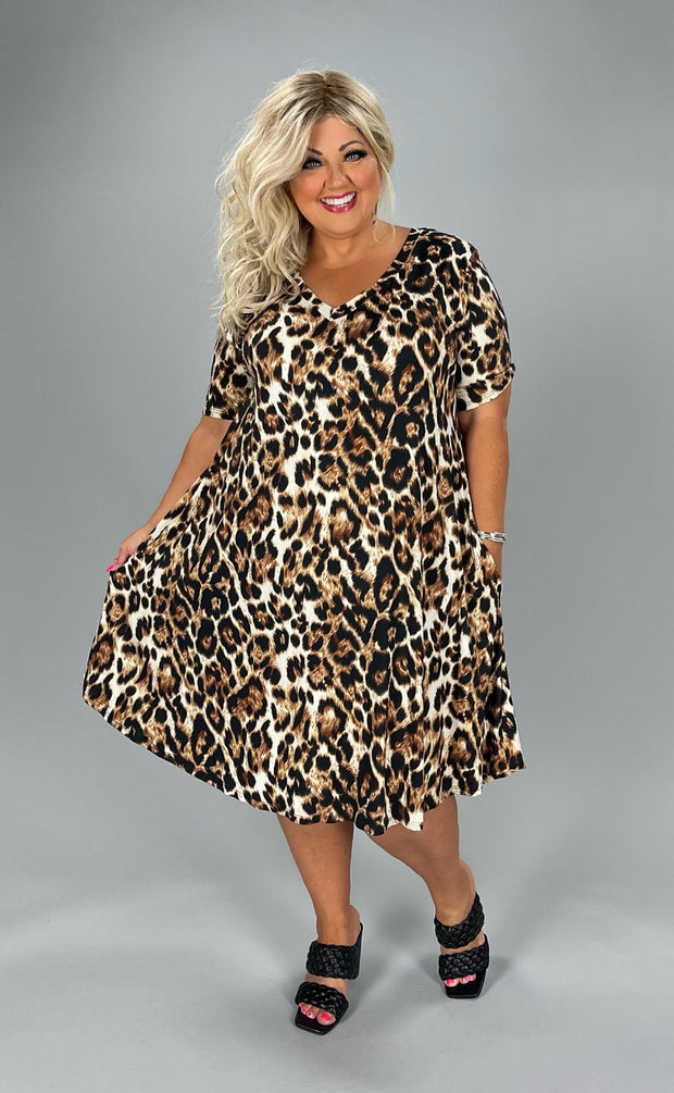 26 PSS-F {Bring The Energy} Leopard Print V-Neck Dress EXTENDED PLUS SIZE 3X 4X 5X