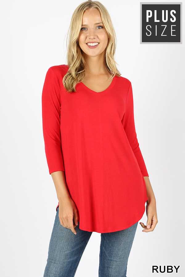 22 SQ-Q {Stay With You}  Red V Neck Tunic PLUS SIZE XL 2X 3X