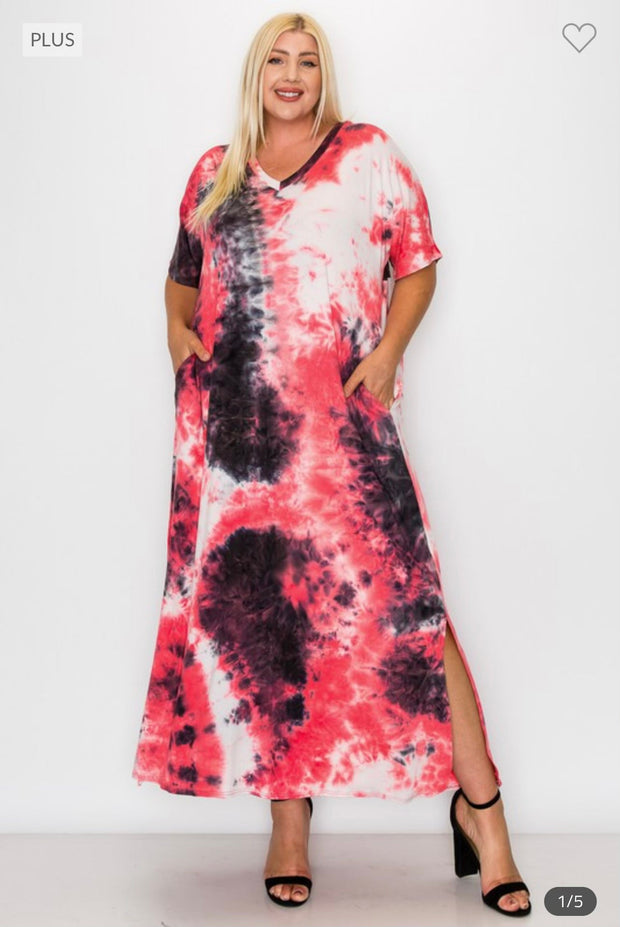 LD-Z {Where I Belong} Pink Tie Dye***SALE*** V-Neck Maxi Dress EXTENDED PLUS SIZE 3X 4X 5X