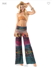 BT-D {Sunset Inspired} Multi-Color Sunset Print Palazzo Pants PLUS SIZE 1X 2X 3X