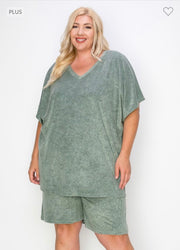 87 OR 91 SET-B {Nothing Like Comfort} Sage French Terry Short Set EXTENDED PLUS SIZE 3X 4X 5X