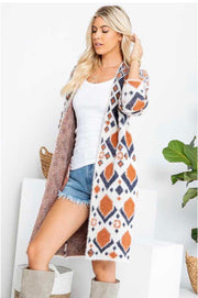 87 OT-A {Desert Vibe}  SALE!!! Rust/Navy Aztec Print Cardigan PLUS SIZE 1X/2X  2X/3X