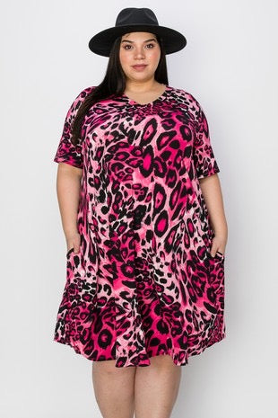 39 PSS-J {Cozy And Content} Pink Leopard Print Dress EXTENDED PLUS SIZE 3X 4X 5X