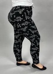 LEG-98  {Dino} Black Dinosaur Print Leggings EXTENDED PLUS SIZE 3X/5X