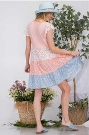 73 PSS-Z [Peach Fantasy} Peach Floral Tiered Dress PLUS SIZE 1X 2X 3X