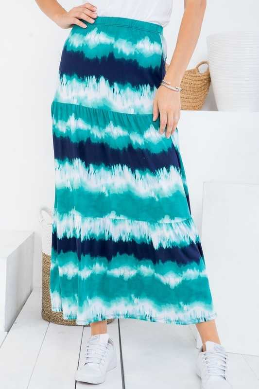 BT-G {Genuine Gratitude} JADE Tie Dye Tiered Skirt PLUS SIZE 1X 2X 3X