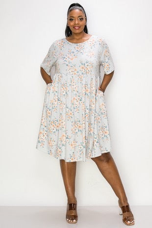 70 PSS-F {Unlock The Elegance} Blue Floral Babydoll Dress CURVY BRAND!!!  EXTENDED PLUS SIZE 3X 4X 5X 6X