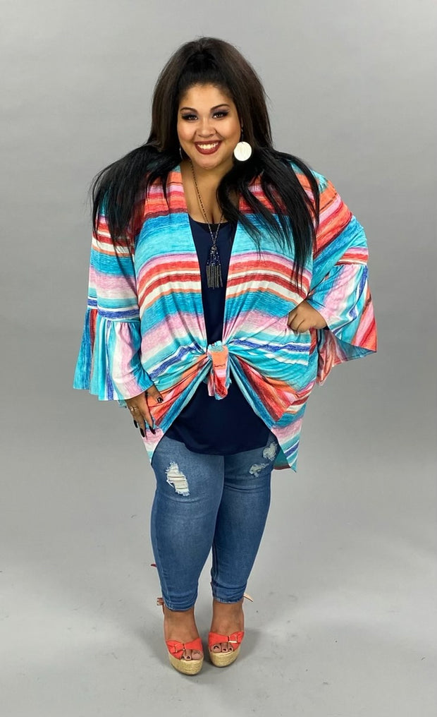 66 OT-H {Back For More}  SALE! Blue Multi-Print Hi-Lo Cardigan PLUS SIZE 1X 2X 3X