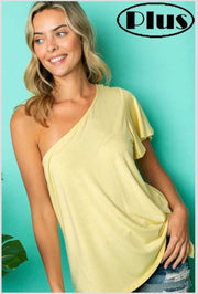 80 OS-B {Hang Loose}  YELLOW Tunic W/One Shoulder PLUS SIZE 1X 2X 3X