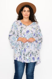 51 PQ-C {Start Looking} Lavender Floral V-Neck Ruffle Sleeve Top EXTENDED PLUS SIZE 3X 4X 5X