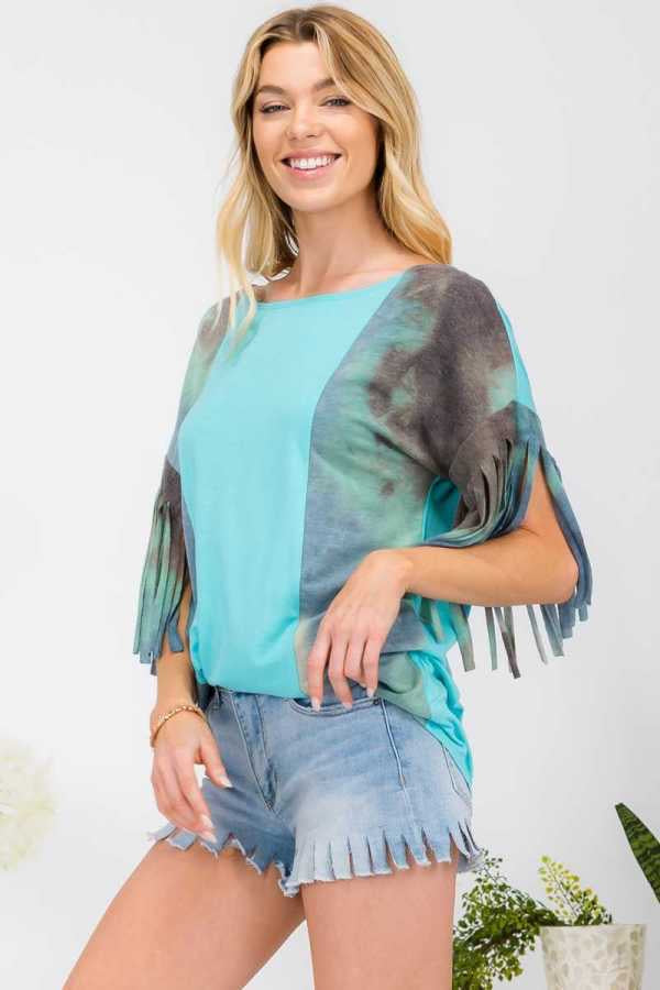 69 CP-A {Learn To Fly} Mint Top W/Fringe Sleeves PLUS SIZE 1X 2X 3X