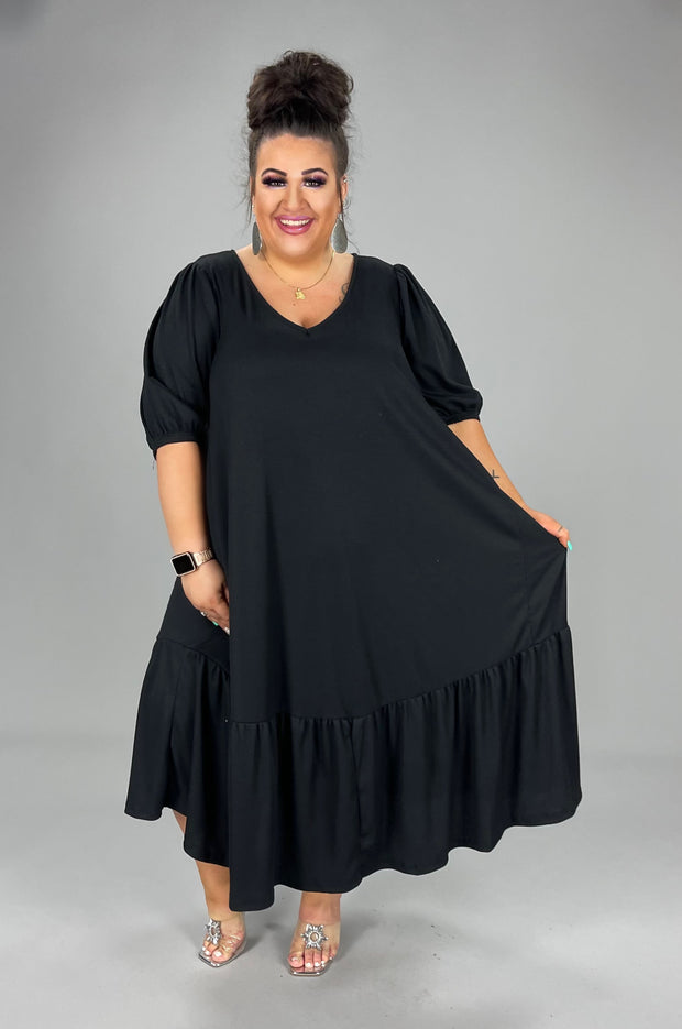 LD-V {The Julie} Black Tie & Ruffle Detail Dress CURVY BRAND!! EXTENDED PLUS SIZE 1X 2X 3X 4X 5X 6X