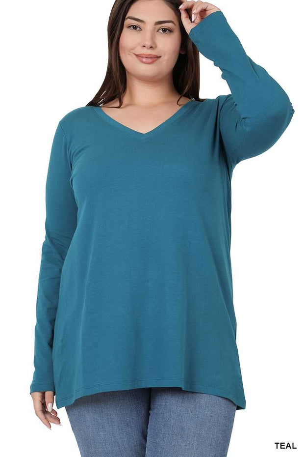 88 SLS-C {Keeping It Together} Teal Long Sleeve V-Neck Top PLUS SIZE 1X 2X 3X