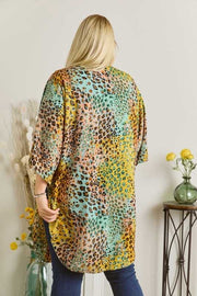 11 OT-H {Tangible Love} Mint Leopard Print Kimono PLUS SIZE XL 2X 3X