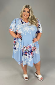 67 PSS-Q {Above The Clouds} Sky Blue Floral V-Neck Dress EXTENDED PLUS SIZES 3X 4X 5X