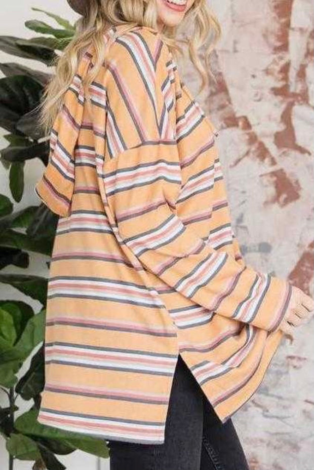 14 HD-R  {Campfire Queen} Mustard Multi Striped Hoodie PLUS SIZE 1X 2X 3X