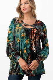 22 PLS -I {For The Love Of Peacocks} Deep Green Print Top PLUS SIZE 1X 2X 3X