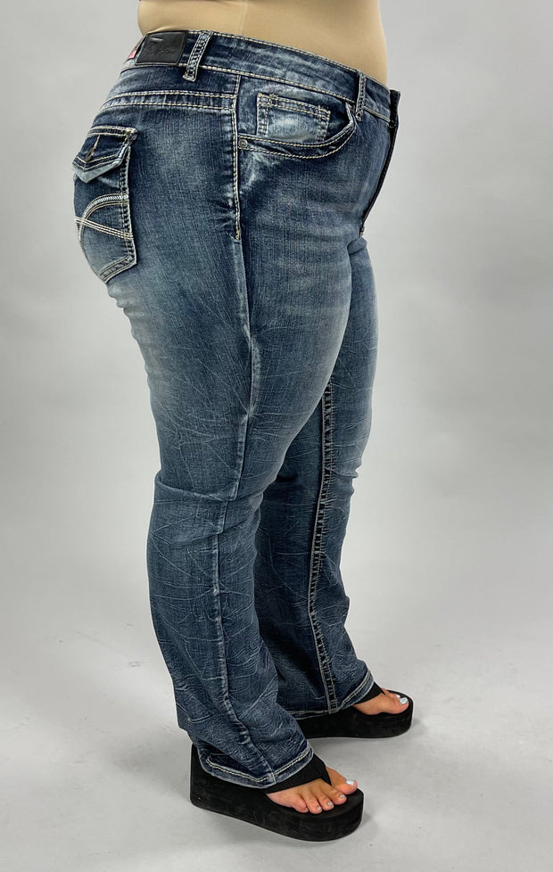 BT-J {True Luck} Flap Pocket Bootcut Mid-Rise Jeans