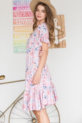 76 PSS-D {Floral Fields} PINK Floral Tiered***SALE*** Dress PLUS SIZE 1X 2X 3X