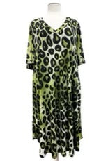 29 or 84 PSS {Content And Cozy} Green Leopard Print V-Neck Dress EXTENDED PLUS SIZE 3X 4X 5X