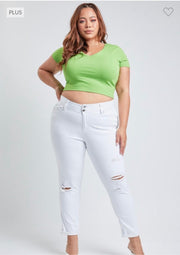 BT-J {YMI Wanna Betta Butt} White Ripped Cuffed Ankle Jeans PLUS SIZE 14 16 18 20