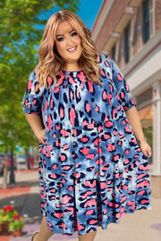 69 PSS-B {Fun Memories} Navy Animal Print Tiered Dress EXTENDED PLUS SIZE 3X 4X 5X