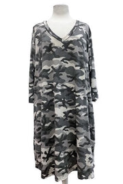 30 PQ-R {Keep Looking Forward} Grey Camo V-Neck Dress EXTENDED PLUS SIZE 3X 4X 5X