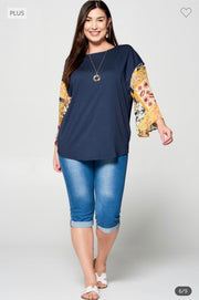 57 CP-X {Island Diva} Navy Open Back Top with Angel Sleeves Plus Size 1X 2X 3X