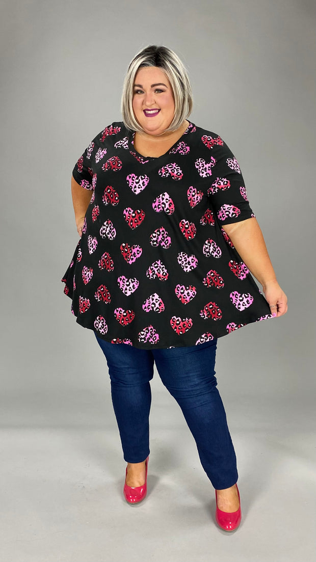 28 PSS-Z {Wild Heart} Black Leopard Heart Print Top EXTENDED PLUS SIZE 3X 4X 5X