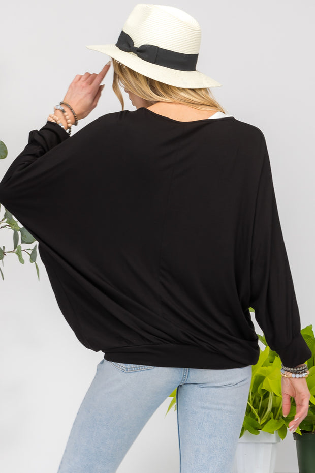 27 CP-V {Day and Night} Black/Ivory Long Sleeve Top PLUS SIZE XL 2X 3X