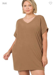 45 SSS-C {Simple Ease} Mocha V-Neck Tunic PLUS SIZE 1X 2X 3X