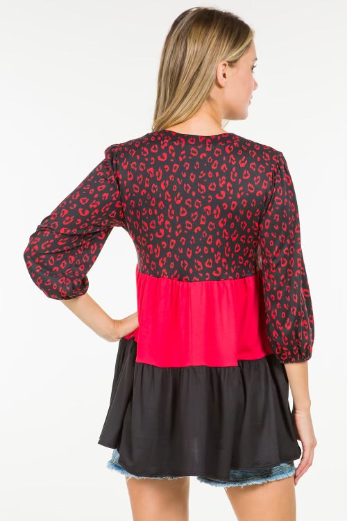 59 CP-J {Stirring Memories} Red/Black Leopard Tiered Top PLUS SIZE 1X 2X 3X