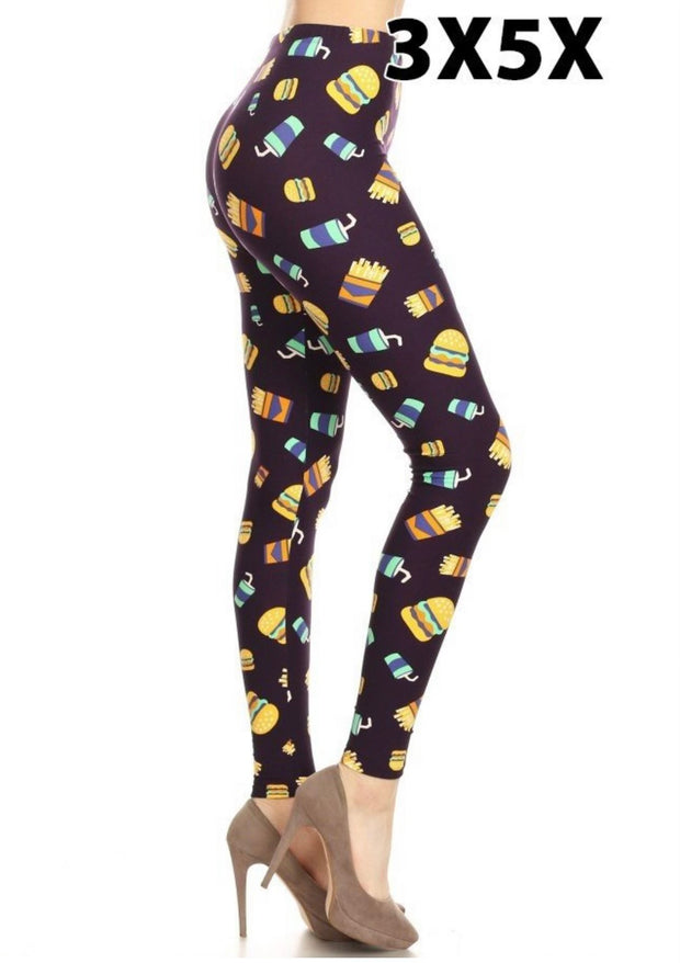 LEG -57{Burgers & Shakes) Purple Butter Soft Capri Leggings Extended Plus 3X/5X