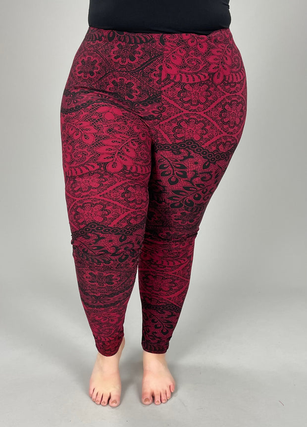 BIN 98 {You're Gonna Love These} Black/Burgundy Leggings Extended Plus  X-PLUS