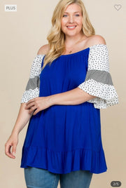 56 CP-A {Royal Watch} Royal Blue Polka Dot Top PLUS SIZE 1X 2X 3X