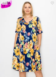 55 PSS-E {Sparkle In Her Eye} Navy/Gold Floral V-Neck Dress SIZES 1X 2X 3X 4X 5X 6X***SALE***